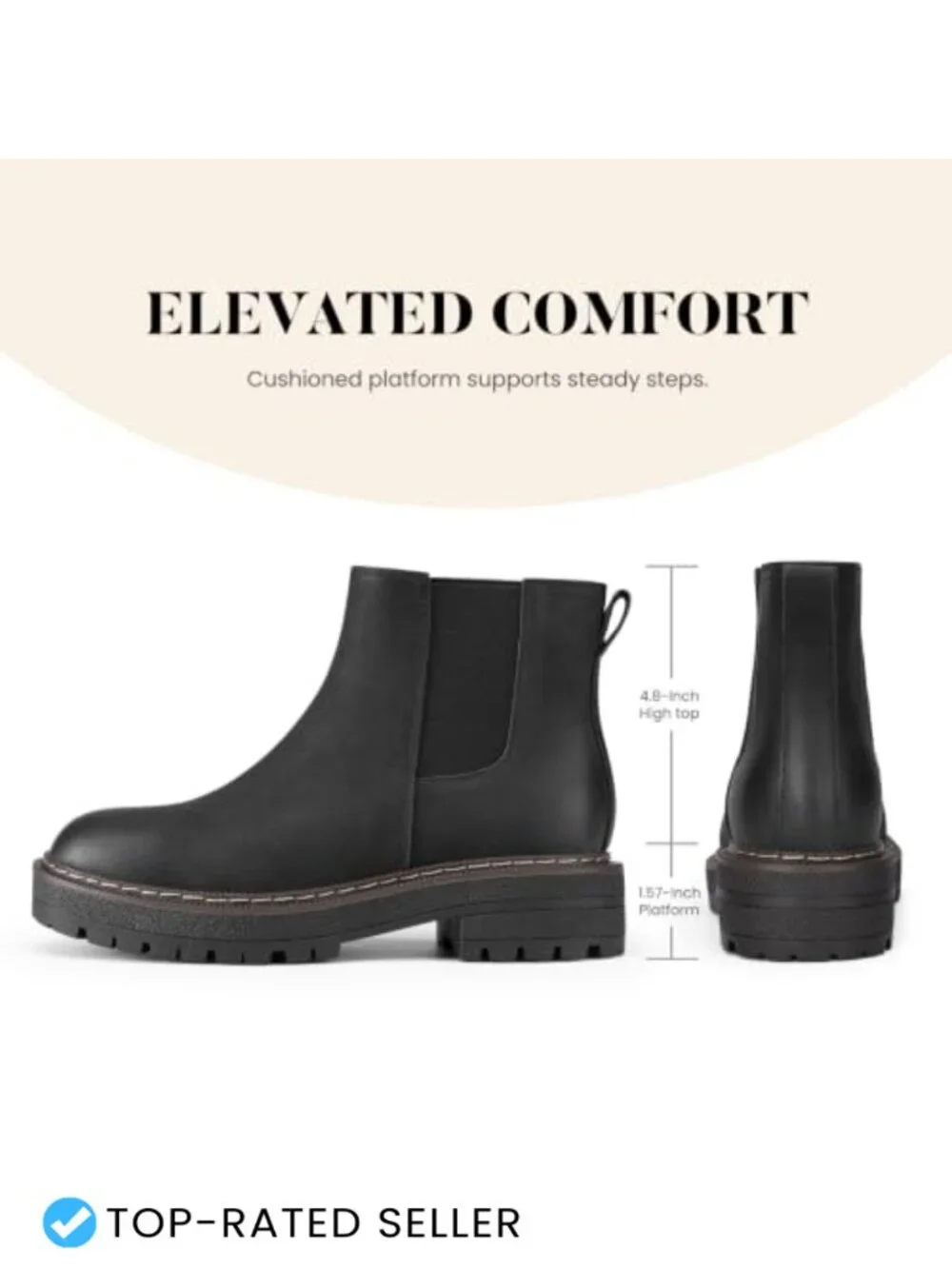 Slip on Platform Chelsea Ankle Boots, 1.57-Inch Chunky Low Heel, Non-Slip Lug